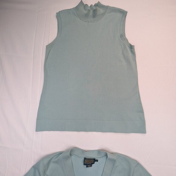RARE Pendleton Twin Set Mock Neck Sleeveless Shell & Cardigan Sweater Teal Xs - Picture 8 of 16